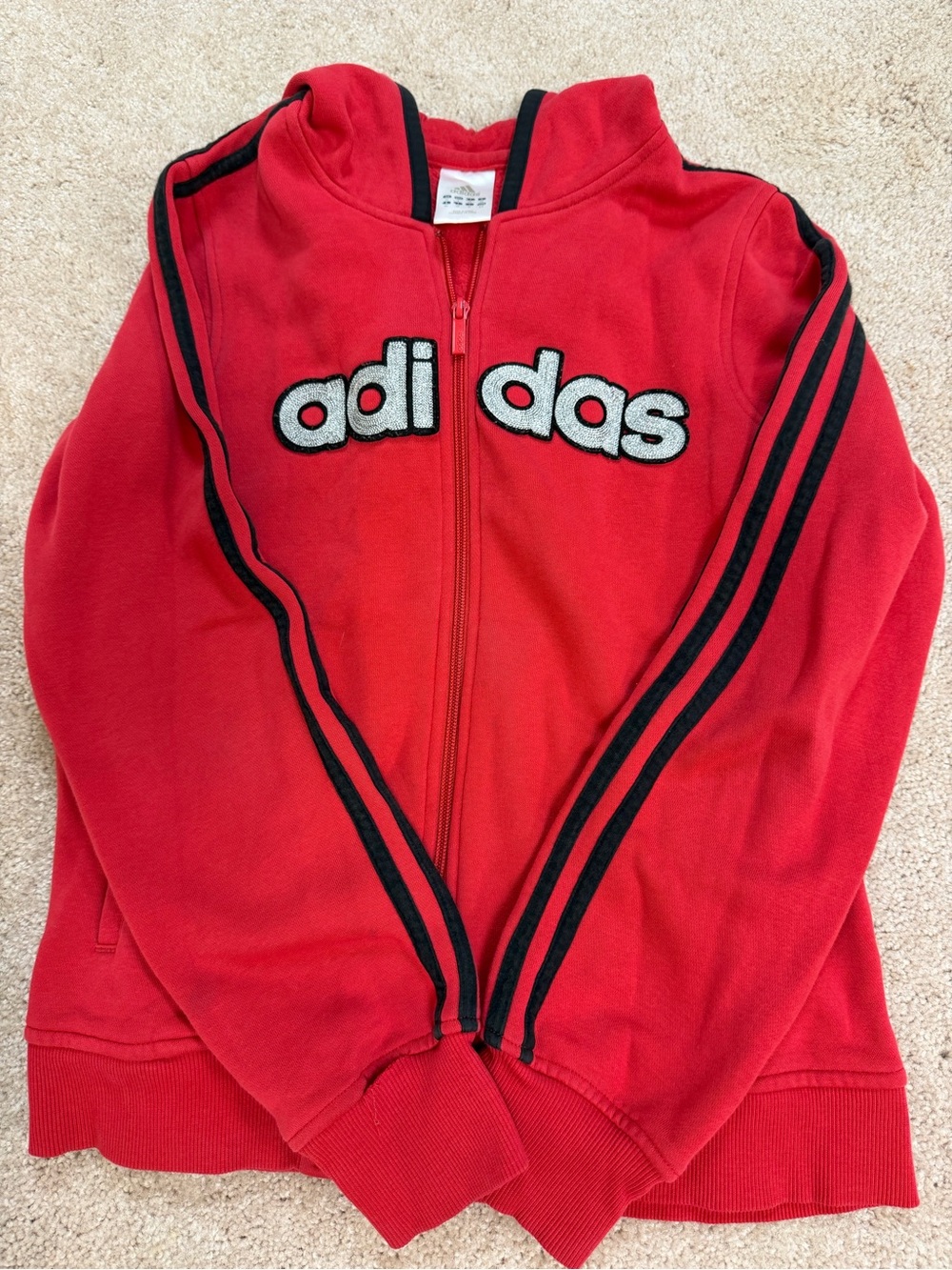 adidas Red Zip-Up Hoodie with Black Stripe Detail
